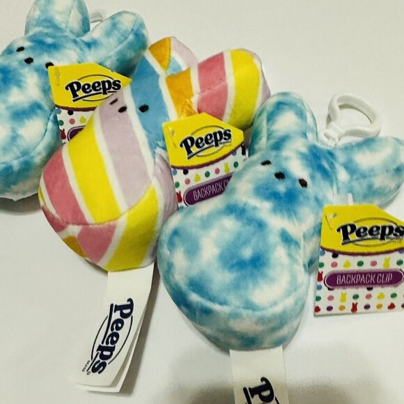 PEEPS Plush Easter Bunny 4" Backpack Bag Clip Stripes & Tiedye Keychain Lot Of 3 - Picture 4 of 5